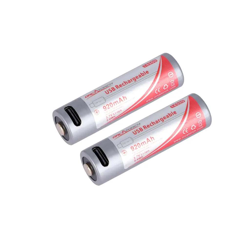 OrcaTorch 14500 USB-C Rechargeable Battery - 920mAh