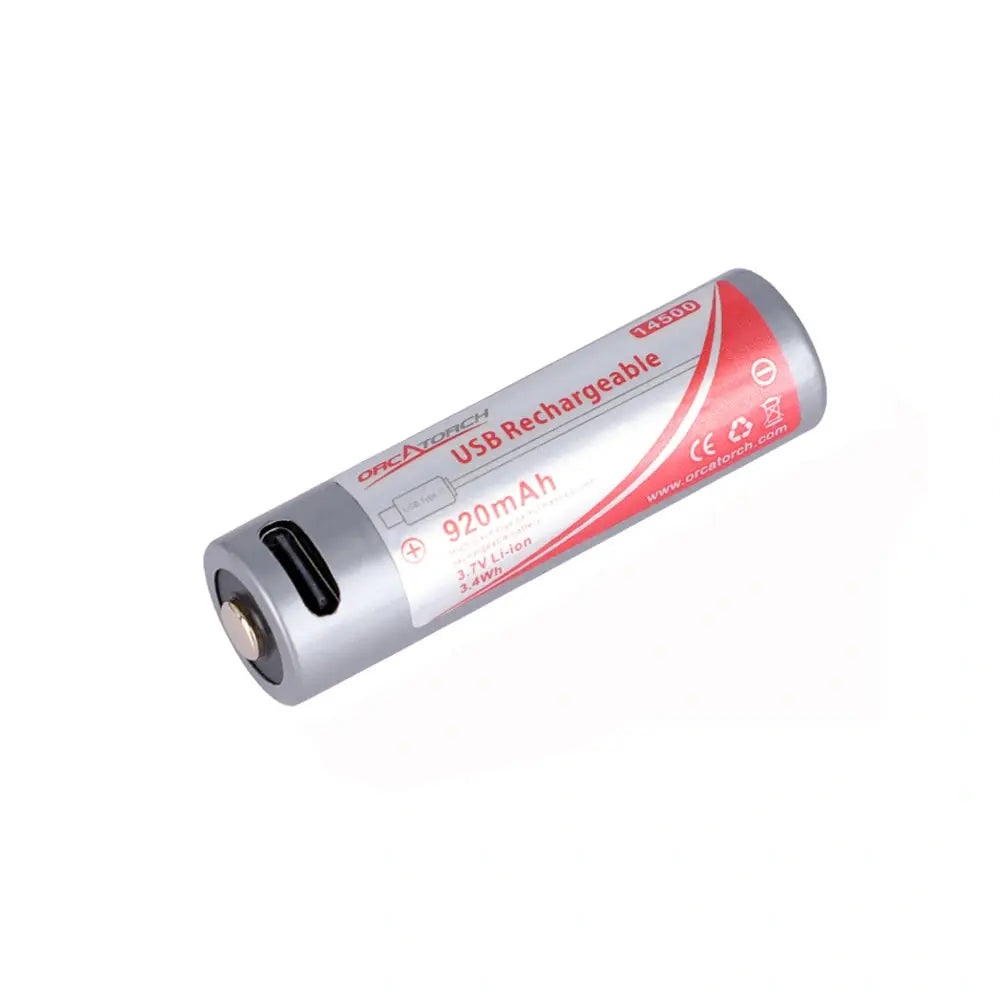 OrcaTorch 14500 USB-C Rechargeable Battery - 920mAh