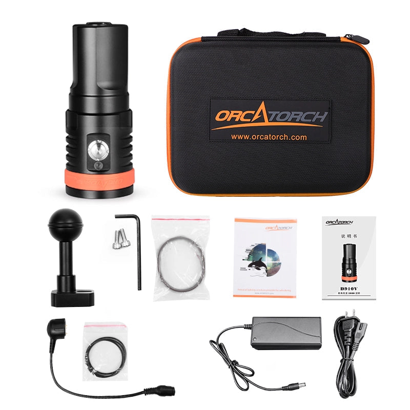 OrcaTorch D910V 5000 Lumens High CRI Neutral White Video Light for Underwater Photography